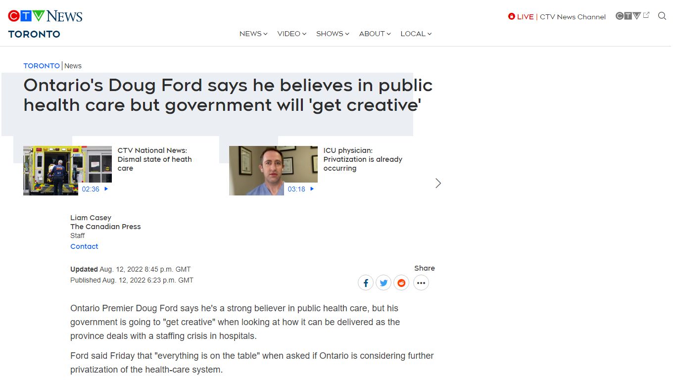 Doug Ford says Ontario will 'get creative' on healthcare | CTV News